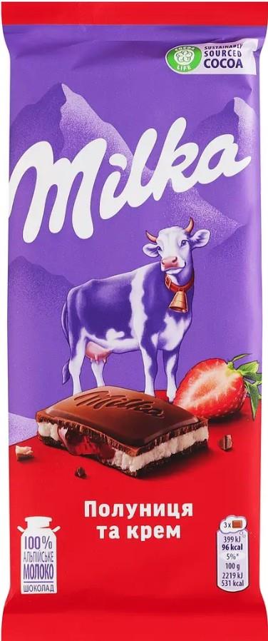 Шоколад молочний "Milka Полуниця та крем" 90 г, шт ТМ Milka