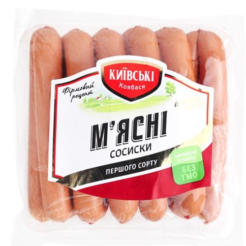 Сосиски М'ясні з птиці 1-й сорт КИЇВСЬКІ КОВБАСИ
