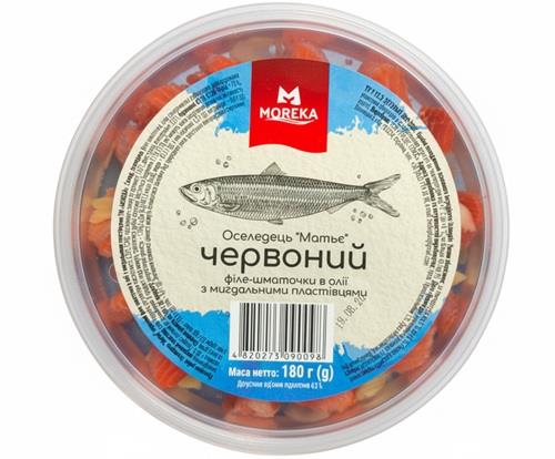 Пресерви рибні Оселедець Матьє черв. філе шмат. Мигдальні пластівці Moreka 180 г