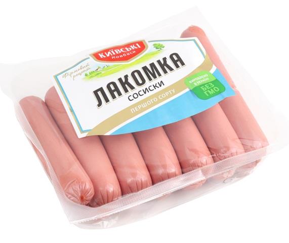 Сосиски Лакомка 1-й сорт КИЇВСЬКІ КОВБАСИ